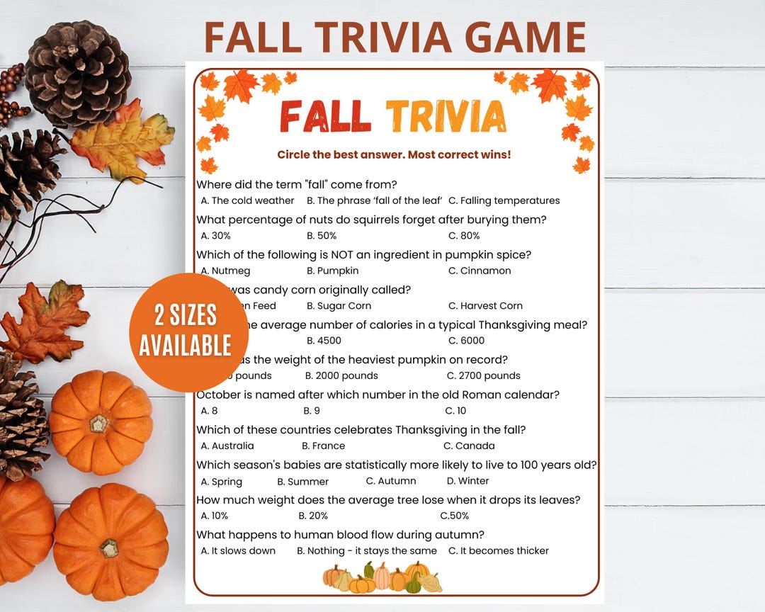 Fall Trivia Game, Autumn Trivia Activity, Seniors Game, Family Game ...