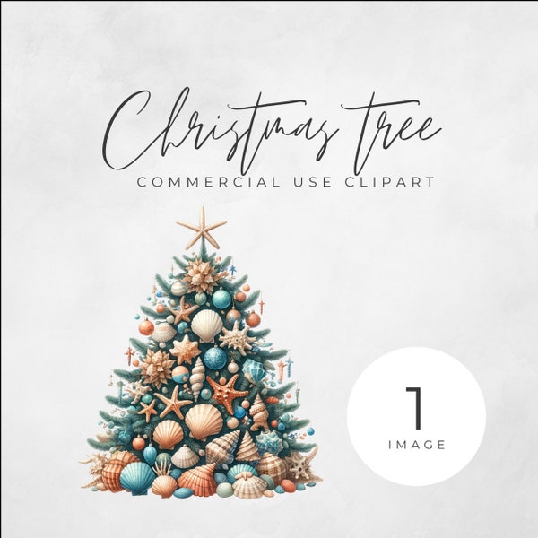 Coastal Christmas Tree clipart Single PNG file Watercolor , Transparent PNG, Card-making, 300DPI, Sublimation,