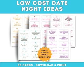 Low Cost Date Night Ideas, 50 fun ideas to create a memorable date night, Date Night Jar Cards, Couples fun, includes bonus date night guide