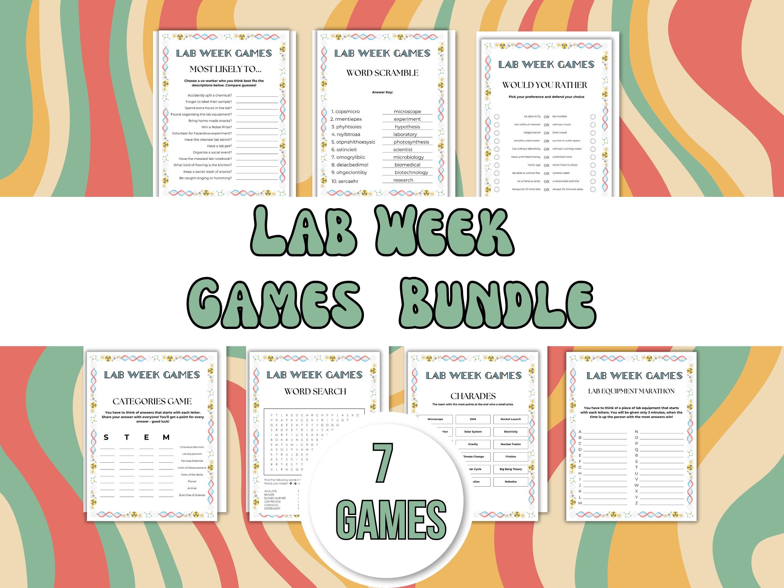 Printable Lab Week 7 Games Bundle, 2025 Lab Week, Co-worker Games ...