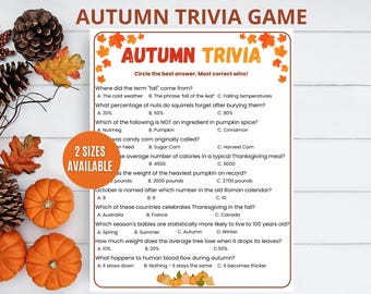 Autumn Trivia Game, Fall Trivia game, Seniors game, family game night, Fall festival idea