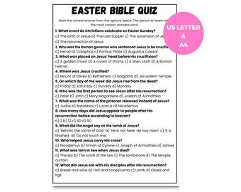 Cuestionario bíblico de Pascua, juego de trivia digital para niños, actividad imprimible para la iglesia, diversión familiar, celebración de Pascua, lección de escuela dominical