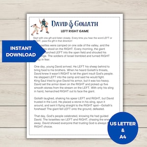 Bible Game David & Goliath Left Right Game, Christian Game Printable, Sunday School Activity for Kids, Gift Exchange Game, Parable of Jesus