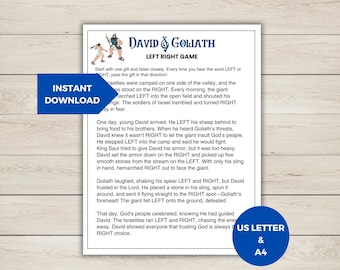 Bible Game David & Goliath Left Right Game, Christian Game Printable, Sunday School Activity for Kids, Gift Exchange Game, Parable of Jesus