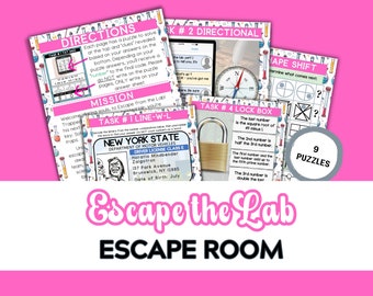 Escape Room for kids - Escape the Lab , Printable Game with 9 Puzzles, Printable Teen Party Activity, Team Building Activity 12yrs +