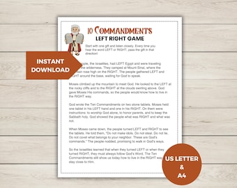 Bible Game Ten Commandments Left Right Game, Christian Game Printable, Sunday School Activity for Kids, Gift Exchange Game, Parable of Jesus
