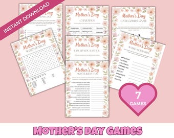 Mother's Day Printable Games Bundle |Fun Party Activities for Brunch, Classroom, Family includes Word Scramble, Charades, Word Search & more