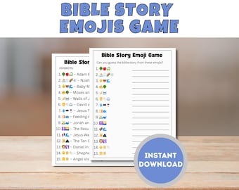 Bibelgeschichte Emoji-Spiel, druckbare Bibel-Trivia für Kinder, Sonntagsschulaktivität, VBS Icebreaker, christliches Familien-Devotionalienspiel