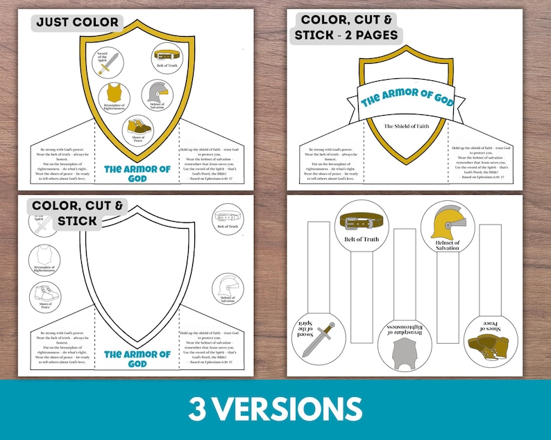 Armor of God Craft Printable, Bible Verse Activity for Kids, Christian ...