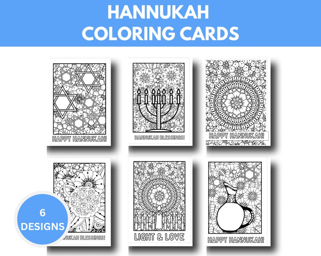 Hannukah Coloring Cards Craft, Adult Coloring Activity, Teen Coloring ...
