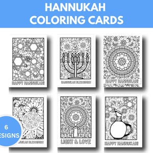 Créations manuelles de cartes à colorier Hannukah, activité de coloriage pour adultes, créations artisanales de coloriage pour adolescents, 6 modèles différents, à télécharger et à imprimer.