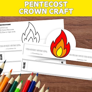 Coronas de Pentecostés (manualidad imprimible), actividad del Espíritu Santo para niños, sombrero de Pentecostés para la escuela dominical, manualidad cristiana para colorear, diversión en el aula de la iglesia