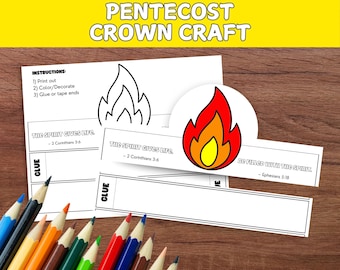 Pentecost Crowns Printable Craft, Holy Spirit Activity for Kids, Sunday School Pentecost Hat, Christian Coloring Craft, Church Classroom Fun