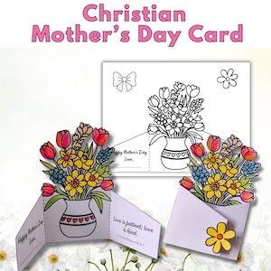Tarjeta del Día de la Madre con manualidades bíblicas Manualidad religiosa para el Día de la Madre Actividad para jardín de infantes en la escuela dominical Regalo para el Día de la Madre Tarjeta de último minuto para el Día de la Madre