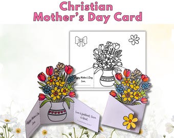 Mother's Day Coloring Card Religious Mother's Day Craft Sunday School  Kindergarten Activity Mom's Day Gift Last Minute Mother's Day Card