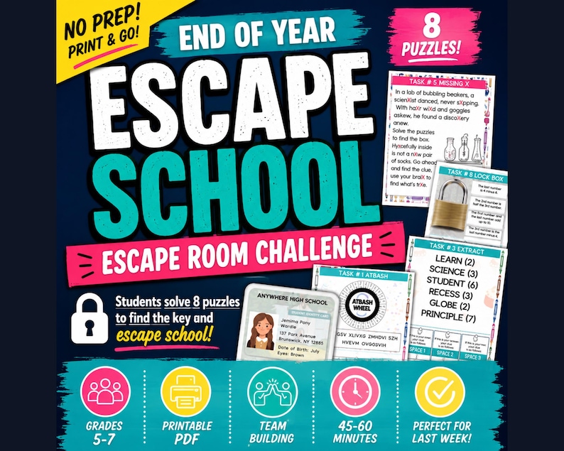 End of Year Escape Room Activity, No Prep Printable Game, Perfect for ...