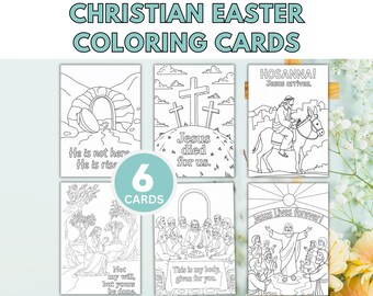 Christian Easter Coloring Cards, Fun Printable Coloring Cards for Kids, Religious Craft Activities for Easter, Sunday School Activity,