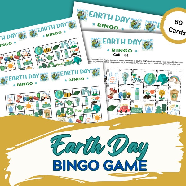 60 Earth Day Bingo Game with call cards, 2 cards per page, US Letter  PDF, Earth Day Classroom activity, Earth Day Homeshool activity