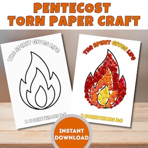 Lavoretto con carta strappata per la Pentecoste, lavoretto biblico sullo Spirito Santo, attività stampabile per la scuola domenicale, attività da colorare per la Pentecoste della Bibbia