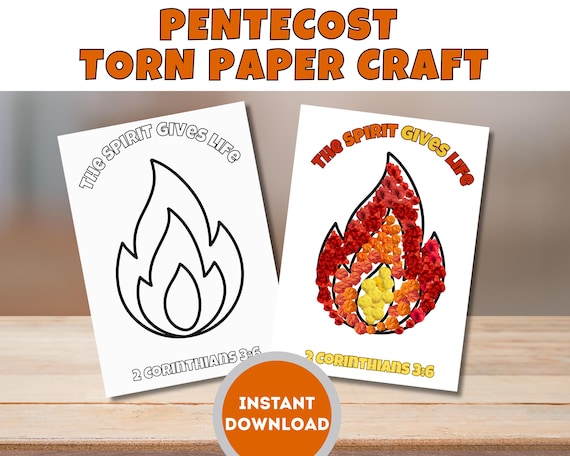 Pentecost Torn Paper Craft, Holy Spirit Bible Craft, Sunday School Printable Activity, Bible Pentecost Coloring Activity