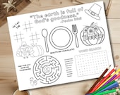 Thanksgiving Coloring Placemat activity, Kid's Thanksgiving party activity, Sunday School Bible Craft. Psalm 33:5