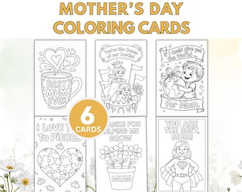 Mother’s Day Coloring Cards for Kids, Printable Mother’s Day Cards to Color, DIY Cards for Mom Grandma, Foldable 5x7 Card PDF