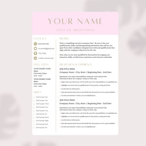 Resume Template, Pink Resume, Modern Resume Template, Professional Resume Template, CV Template, Canva Template, Unique Polished Resume
