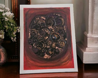 Textured Rose Acrylic Painting, 3D Floral Art