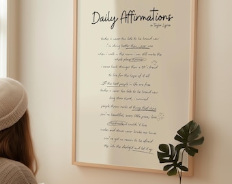 Taylor Affirmation Poster Taylor print Affirmations in Taylor Lyrics Girly dorm Girly bedroom Taylor gift daily affirmations Taylor Wall Art