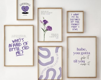 Taylor Print SET of 6 Taylor Poster never be so kind print little old me poster girly gift taylor decor affirmation lyrics Taylor Wall Art