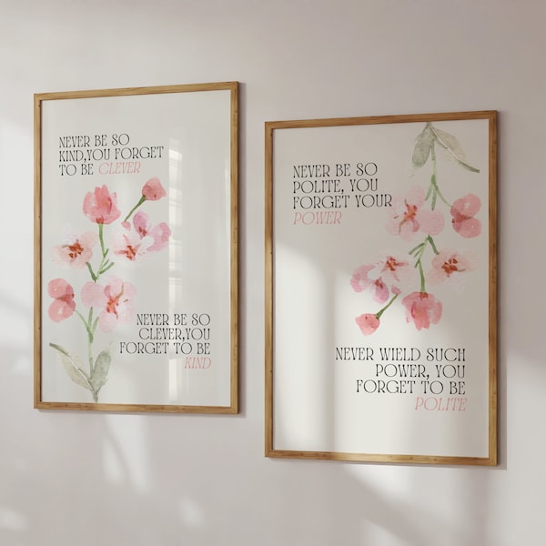 Taylor Lyric Print Set of Two, Taylor Inspired Poster (Digital Download), Taylor Dorm Room Print Floral Bedroom Wall Art, Never be so kind