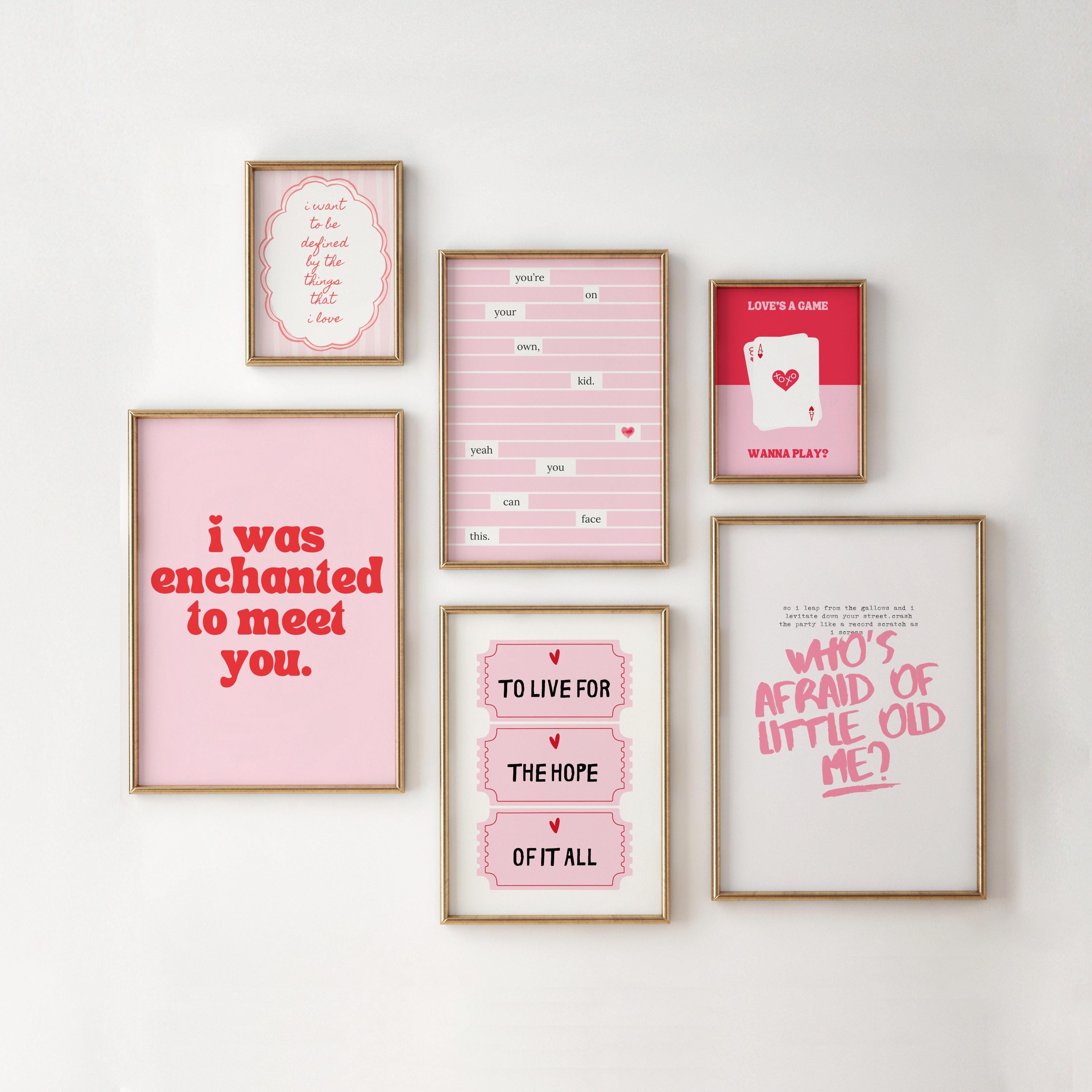 Taylor Inspired Print Set of 6 Pink Gallery Wall Taylor Art Print Taylor Fan Gift Taylor Lyric Poster Girly Dorm Room Taylor digital print