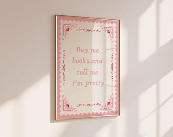 Bookish Wall Art Print: vintage roze bibliotheekposter 'Buy Me Books' (digitale download)