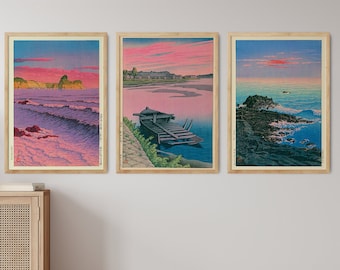 Hasui Kawase Set of 3 Prints, Museum Exhibition, Kawase Artwork Set, Home Decor Modern Wall Art Prints, Japanese Poster, Contemporary Art