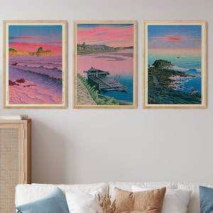 Set di 3 stampe di Hasui Kawase, mostra museale, set di opere d'arte di Kawase, stampe artistiche moderne per la decorazione della casa, poster giapponese, arte contemporanea