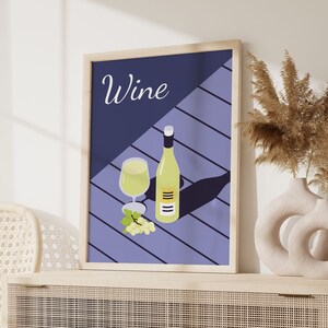 Wein Poster, Retro Cocktail Print, Blau Lila Salud Slainte Druck, Funky Bar Warenkorb Kunst, Vintage Cocktail Skizze Kunst, Bunte Wandkunst Prost