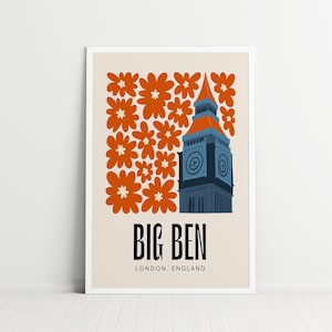 Pastel Pink Big Ben Travel Print, Home Wall decor, London Travel Exhibition Print, Cute Trendy Wall Art, Dorm decor, Living Room Wall art