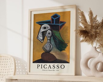 Pablo Picasso Poster, Picasso Art Print, Picasso Femme au chapeau, Living Room Wall art, Picasso Painting, gift for her, Above Bed Decor