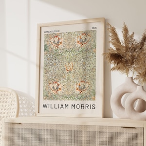 Impresión de madreselva de William Morris, impresiones de jardines beige, impresión de Londres, arte de pared para sala de estar, impresiones vintage, arte de pared floral, regalo para ella