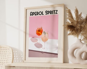 Aperol Spritz Cocktail Print, Minimalist Retro Decor, Trendy Wall Art, Bar Cart Decor, Physical Wall Art, Large Size, Kitchen Wall Art