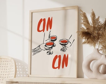 Cin Cin Print, Trendy Quote Print, Bar Cart, Cocktail Poster, Red Wall Art, Kitchen Prints, Cheers Print, Minimal Wall Art, Wall Decor Gift