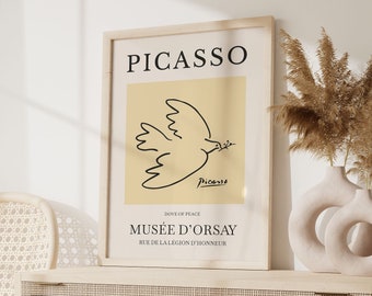 Beige Pablo Picasso Print, Pablo Picasso Dove of peace Poster, Exhibition Print, Gallery Wall, Large wall art, Home Wall Decor, Dorm decor