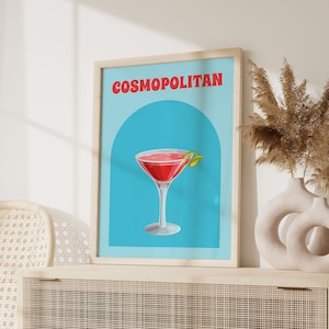 Cosmopolitan Cocktail Print, Trendige Barwagen Kunst, Retro Cocktail Poster, Getränke Wandkunst, Wanddekoration, Bestseller Print, Küchen Wandkunst