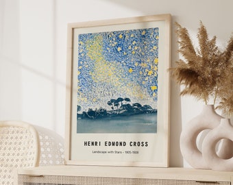 Henri Edmond Cross Print, Landscape With Stars, Edmond Cross Fine art poster, Blue Home wall decor, Museum quality Prints, Gift For Her