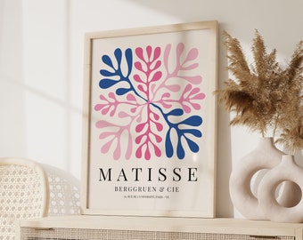 Navy Blue Matisse Print, Pink Henri Matisse Poster, Mid Century Modern, Minimalist Home Art, Matisse Cut Outs, Dorm decor, Exhibition Poster