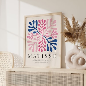 Lámina Matisse azul marino, póster rosa de Henri Matisse, arte minimalista de mediados de siglo, recortes de Matisse, decoración de dormitorios, póster de exposición