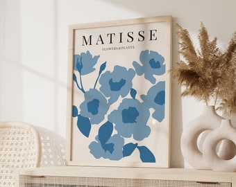 Matisse Blue Leaf Poster, Navy Blue Matisse Art Print, Matisse cutout art, Henri Matisse Abstract Wall decor, Dorm decor, Printable Decor