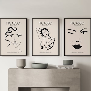 Pablo Picasso Set of 3 Prints, Trendy Wall Art, Home Decor, Bedroom Wall Art, Dorm Decor, Living Room Wall Art, Black And White Prints