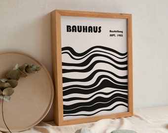 Bauhaus-posterafdruk, Bauhaus-poster grote tentoonstelling, geometrische muurkunst, halverwege de eeuw modern, Bauhaus-decor, minimalistische retro muurkunst