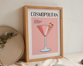 Cosmopolitan Cocktail print, Bar Illustrations, Kitchen Wall art, Hallway Decor, Home Bar Decor, Pink wall art Gift For Her, Trendy Wall art